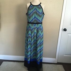 Ann Taylor Chevron Blue and Green Maxi Dress